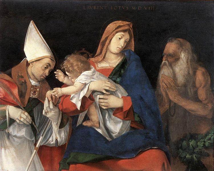 Lorenzo Lotto Madonna and Child with St Ignatius of Antioch and St Onophrius oil painting image